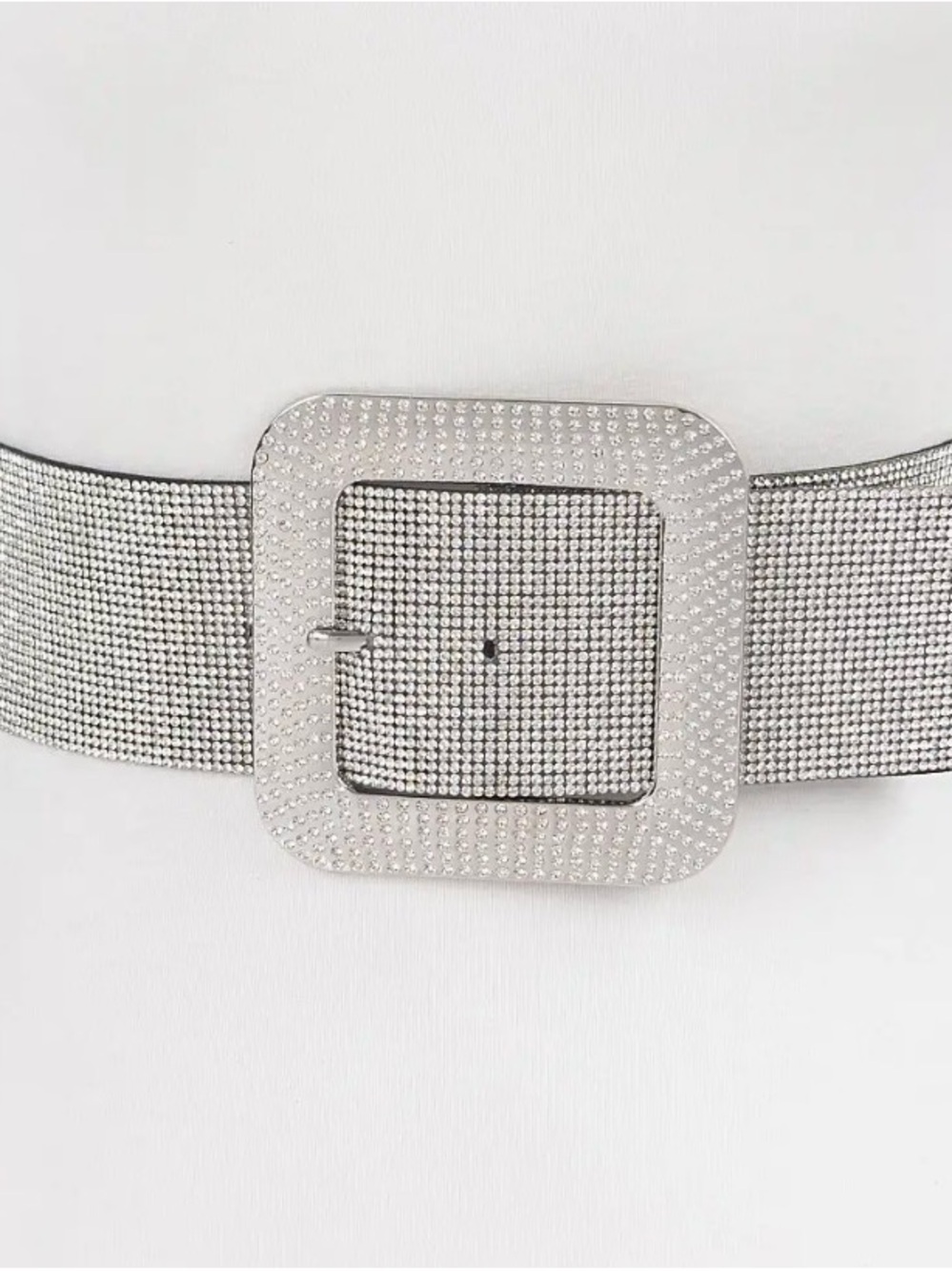 Silver Toned Rhinestone Square Buckle Belt - PLUS size